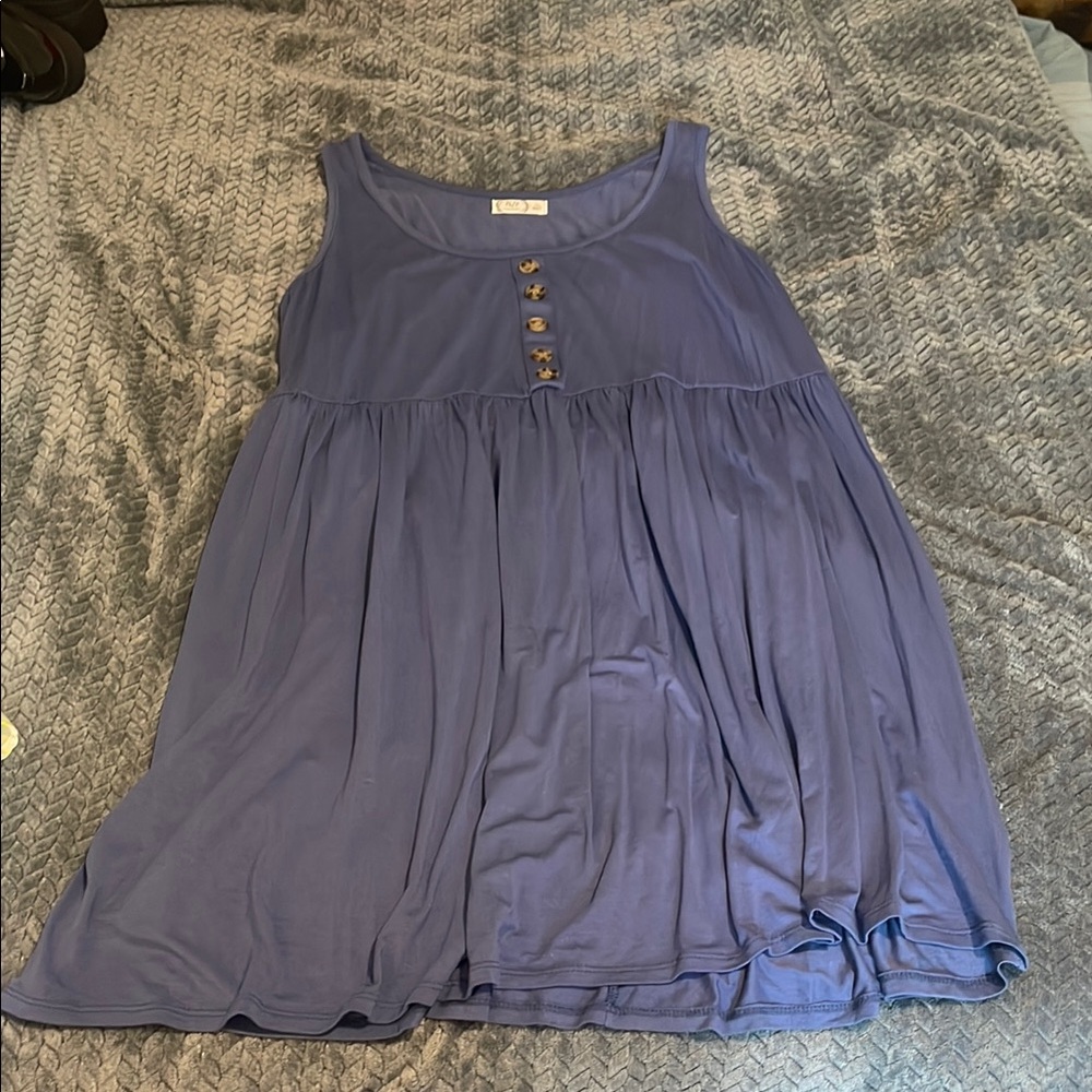 Blue Sleeveless Dress with Button Detail